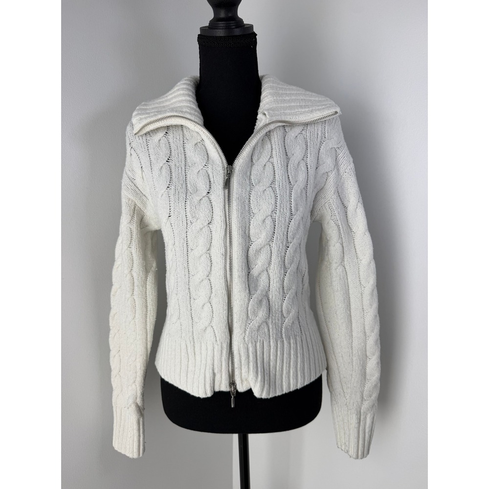 Hollister White Cable Knit Zip-Up Sweater Jacket Cardigan Preppy Academia Y2K S - Picture 1 of 11